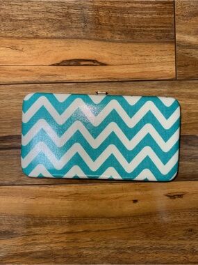 Teal and White Chevron Clutch Wallet